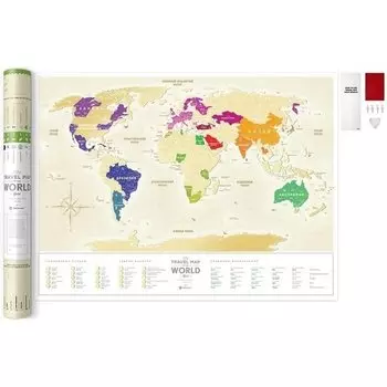 Скретч-карта мира Travel Map "Gold World", 60 х 80 см