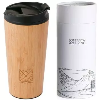 Термокружка "100% Bamboo" с крышкой-клапаном, 450 мл, в тубусе