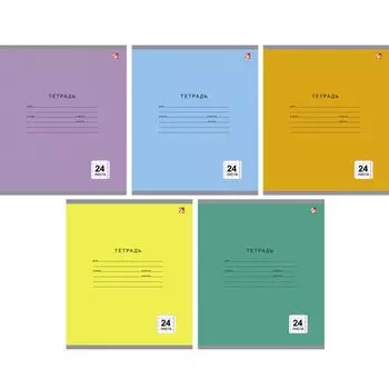 Тетрадь "Однотонная серия (клетка)" А5, 24 листа в клетку, в ассортименте