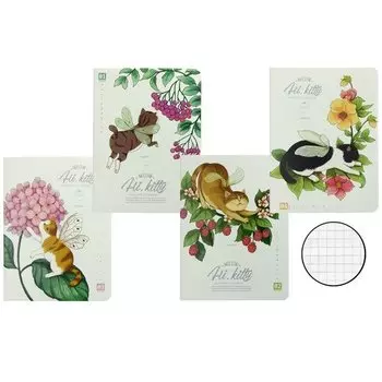 Тетрадь "Cat Genie" А6, 24 листа, в клетку, в ассортименте