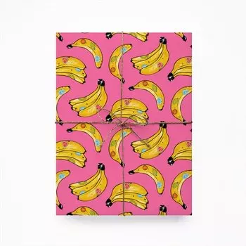 Упаковочная бумага «Бананы на розовом»
