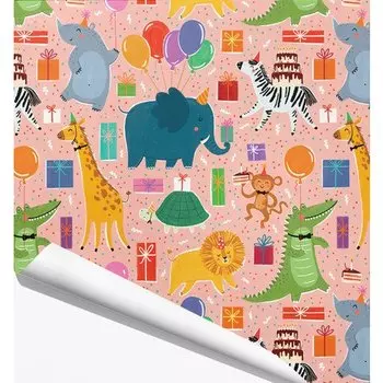 Упаковочная бумага Красота в Деталях Звери на персиковом фоне, 70 х 100 см