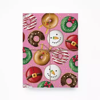 Упаковочная бумага НГ. Пончики на розовом, 70 х 100 см