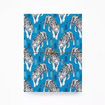 Упаковочная бумага НГ. Тигр идет. Циан