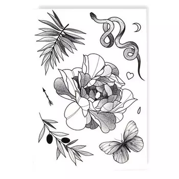 Временная татуировка Tattooshka "Цветок, веточки, змея"