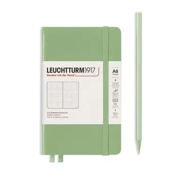 Записная книжка Leuchtturm A6, нелинованная, пастельный зеленый, 187 страниц, твердая обложка