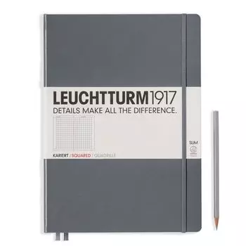 Записная книжка Leuchtturm Master Slim A4+, в клетку, глубокий серый, 123 страниц, твердая обложка