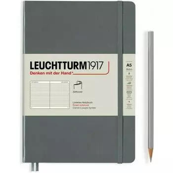 Записная книжка Leuchtturm, в линейку, глубокий серый, 123 страницы, мягкая обложка, А5
