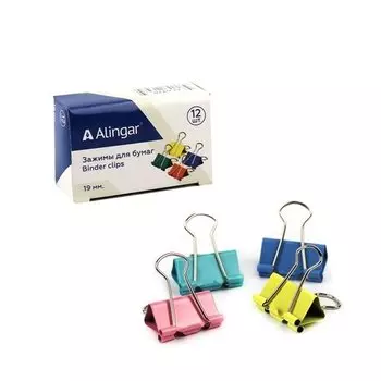 Зажимы для бумаг Alingar, 19 мм, цветные, 12 шт
