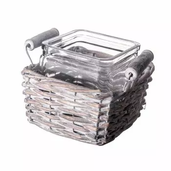 Банка для подачи квадратная 12х12х12 стекло в плетеной подставке P.L. Proff Cuisine | 15P156