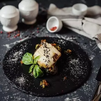 Блюдо для подачи круглое d=33см черное, сланец APS | 998