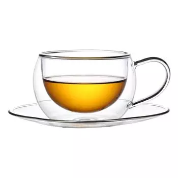 Чайная пара 270мл прозрачная набор 2шт двойные стенки термостекло P.L. Proff Cuisine | G-MC2427H-T4