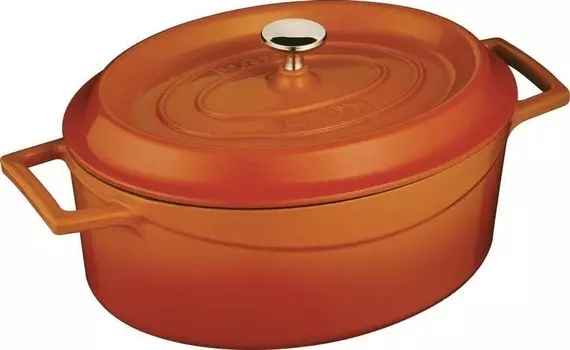 Кастрюля порционная 0,42л 9*12см h=6см чугунная овальная, оранж. TRENDY LAVA | LV O TC 10 K2 ORANGE