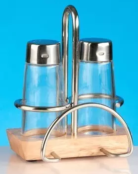 Набор для специй (соль, перец) + салфетница на деревянной подставке Luxstahl | 1504N