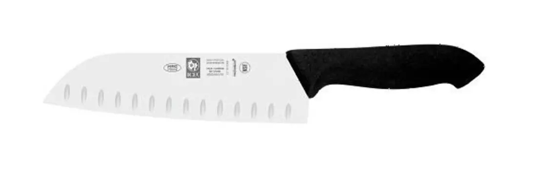 Нож японский Santoku 180/310мм с бороздками, черный HoReCa Icel 28100.HR85000.180