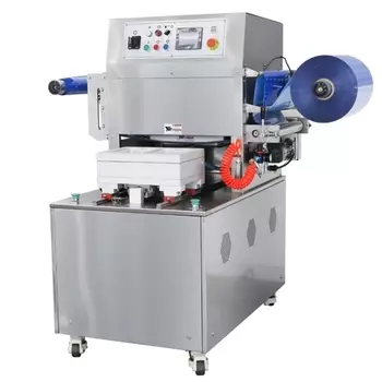 Полуавтоматический запайщик лотков Hualian Machinery HVT-550M/4 (нерж , СКИН) (4 лотка,210х148х40)