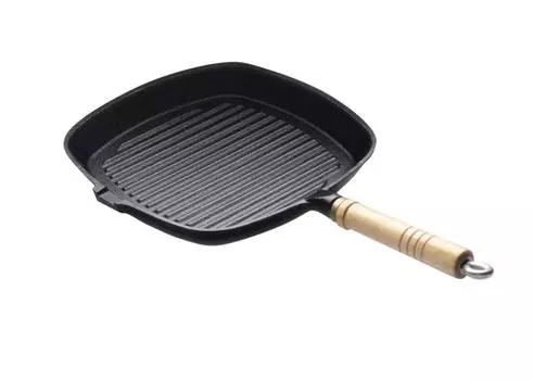 Сковорода чугунная рифленая Luxstahl HE87 250х250мм с деревянной ручкой