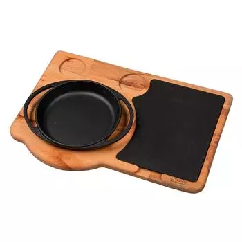 Сковорода для подачи на дерев. подст. 16 см круглая чугун + вставка Lava | LVECO Y TV 16 K444PR