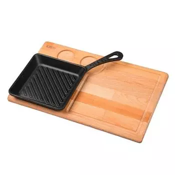 Сковорода для подачи на дерев. подст. 16х16 см квадратная чугун + вставка Lava | LVECO P GT 1616 K44