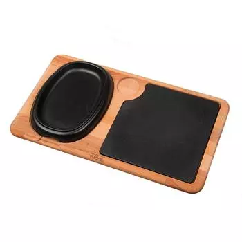 Сковорода для подачи на дерев. подст. 19х12 см овальная чугун + вставка Lava | LVECO HP 1219 T13 K4