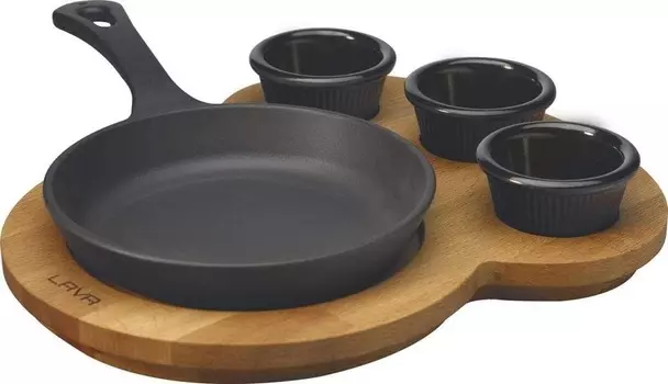 Сковорода порционная d=16см чугунная на деревянной подставке LAVA | LV ECO Y STV 16 K44