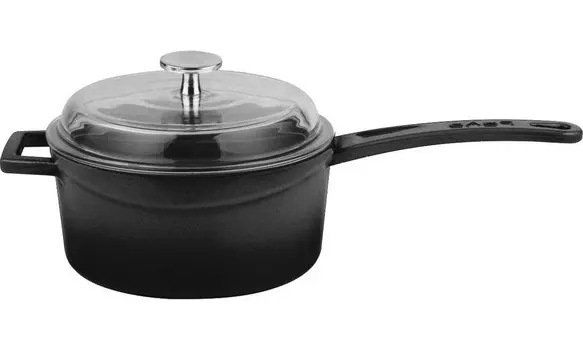 Сотейник 1,0л чугун d=16см черная, крышка стекло LAVA | LV Y SOS 16 K3 BLACK