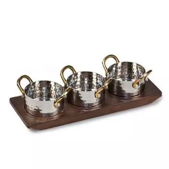 Соусник 140мл для подачи 3шт на дерев. подст. нерж P.L. Proff Cuisine | SG-82735(A)