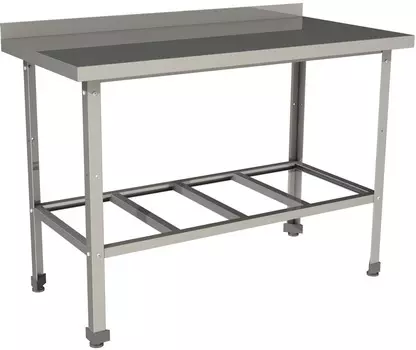 Стол производственный c бортом с полкой решеткой Restoinox СП-18/7-БР-ЭН