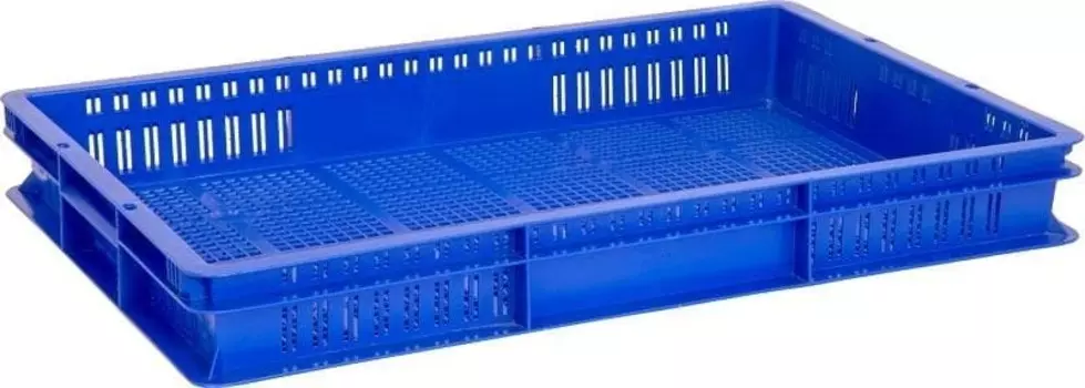 Ящик 600*400*75мм для хранения продуктов прямой, перфорир. синий Resto (Россия) | 423