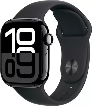 Apple Watch Series 10, 42 мм, корпус из алюминия цвета «чёрный глянец», спортивный ремешок черного цвета S/M