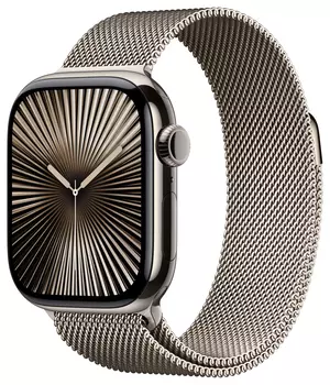 Apple Watch Series 10, 42 мм, корпус из титана цвета «титановый бежевый», «миланская петля» бежевого цвета