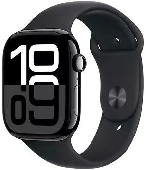 Apple Watch Series 10, 46 мм, корпус из алюминия цвета «чёрный глянец», спортивный ремешок черного цвета M/L