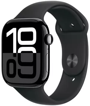 Apple Watch Series 10, 46 мм, корпус из алюминия цвета «чёрный глянец», спортивный ремешок черного цвета M/L