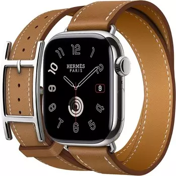 Apple Watch Series 10 Hermes, 42 мм, титановый корпус, двойной ремешок из телячьей кожи Hapi Gold Swift