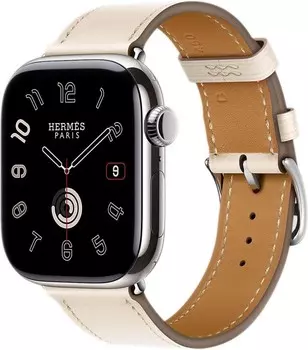 Apple Watch Series 10 Hermes, 42 мм, титановый корпус, кожанный ремешок белого цвета