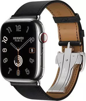 Apple Watch Series 10 Hermes, 46 мм, титановый корпус, кожаный ремешок черного цвета