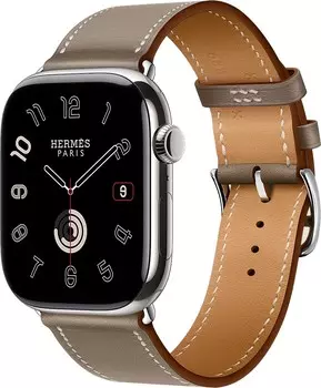 Apple Watch Series 10 Hermes, 46 мм, титановый корпус, кожаный ремешок серого цвета