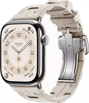 Apple Watch Series 10 Hermes, 46 мм, титановый корпус, резиновый ремешок бежевого цвета
