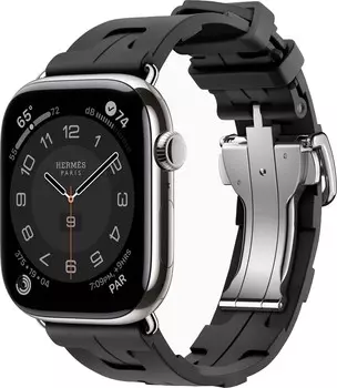 Apple Watch Series 10 Hermes, 46 мм, титановый корпус, резиновый ремешок черного цвета