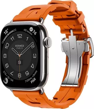 Apple Watch Series 10 Hermes, 46 мм, титановый корпус, резиновый ремешок оранжевого цвета