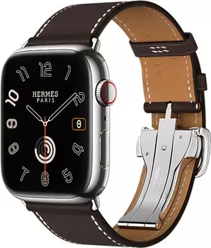 Apple Watch Series 10 Hermes, 46 мм, титановый корпус, кожаный ремешок коричневого цвета