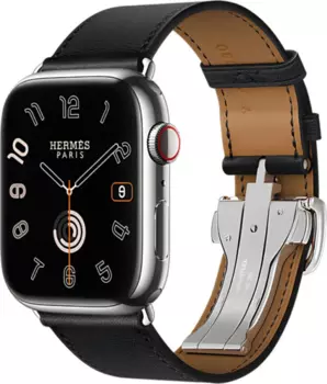 Apple Watch Series 10 Hermes, 46 мм, титановый корпус, кожаный ремешок черного цвета