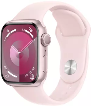 Apple Watch Series 9, 45 мм, корпус из алюминия розового цвета, спортивный ремешок нежно-розового цвета, размер M/L