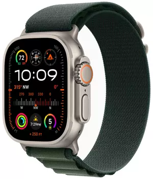 Apple Watch Ultra 2 GPS + Cellular, 49 мм, корпус из бежевого титана, ремешок Alpine зеленого цвета, размер M