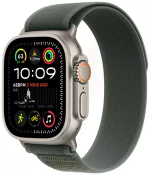 Apple Watch Ultra 2 GPS + Cellular, 49 мм, корпус из бежевого титана, ремешок Trail зеленого цвета, размер M