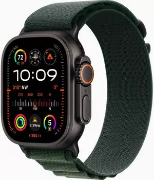 Apple Watch Ultra 2 GPS + Cellular, 49 мм, корпус из черного титана, ремешок Alpine зеленого цвета, размер S