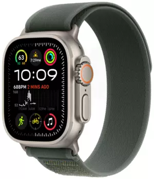 Apple Watch Ultra 2 GPS + Cellular, 49 мм, корпус из бежевого титана, ремешок Trail зеленого цвета, размер M