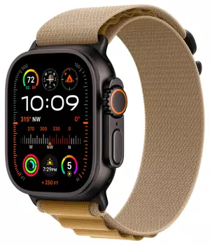Apple Watch Ultra 2 GPS + Cellular, 49 мм, корпус из черного титана, ремешок Alpine цвета "загар", размер M