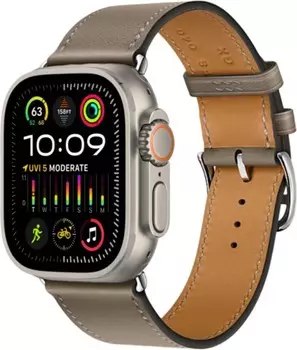 Apple Watch Ultra 2 Hermes GPS + Cellular, 49 мм, титановый корпус, кожаный ремешок серого цвета