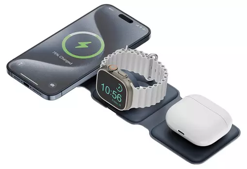 Беспроводное зарядное устройство EnergEA Bazic GoMag Trio USB-C, 15 Вт, темно-синий